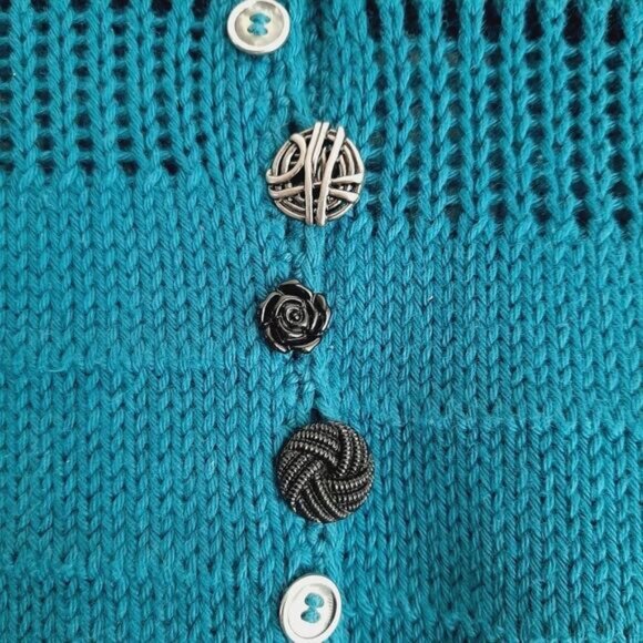 PURE HANDKNIT | Chunky Knit Cardigan Tunic Sweater Teal Sz S/M - Picture 6 of 13